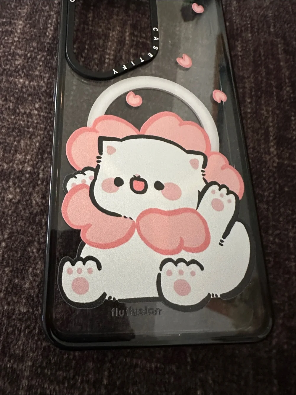 Casetify Pink & White Cartoon Cat Clear Phone Samsung Galaxy S24 Ultra.